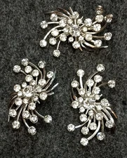Vintage Emmons Clip Earrings Brooch Starburst Pinwheel Rhinestone Silvertone Set