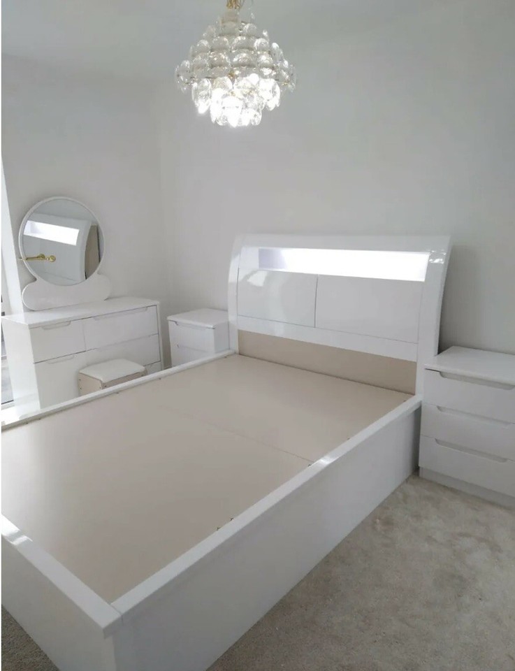 Rugby High Gloss Bedroom Set White eBay