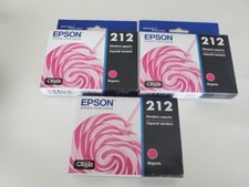 SET of 3 New Genuine FACTORY SEALED Epson 212 Magenta Inkjet Cartridges 2023