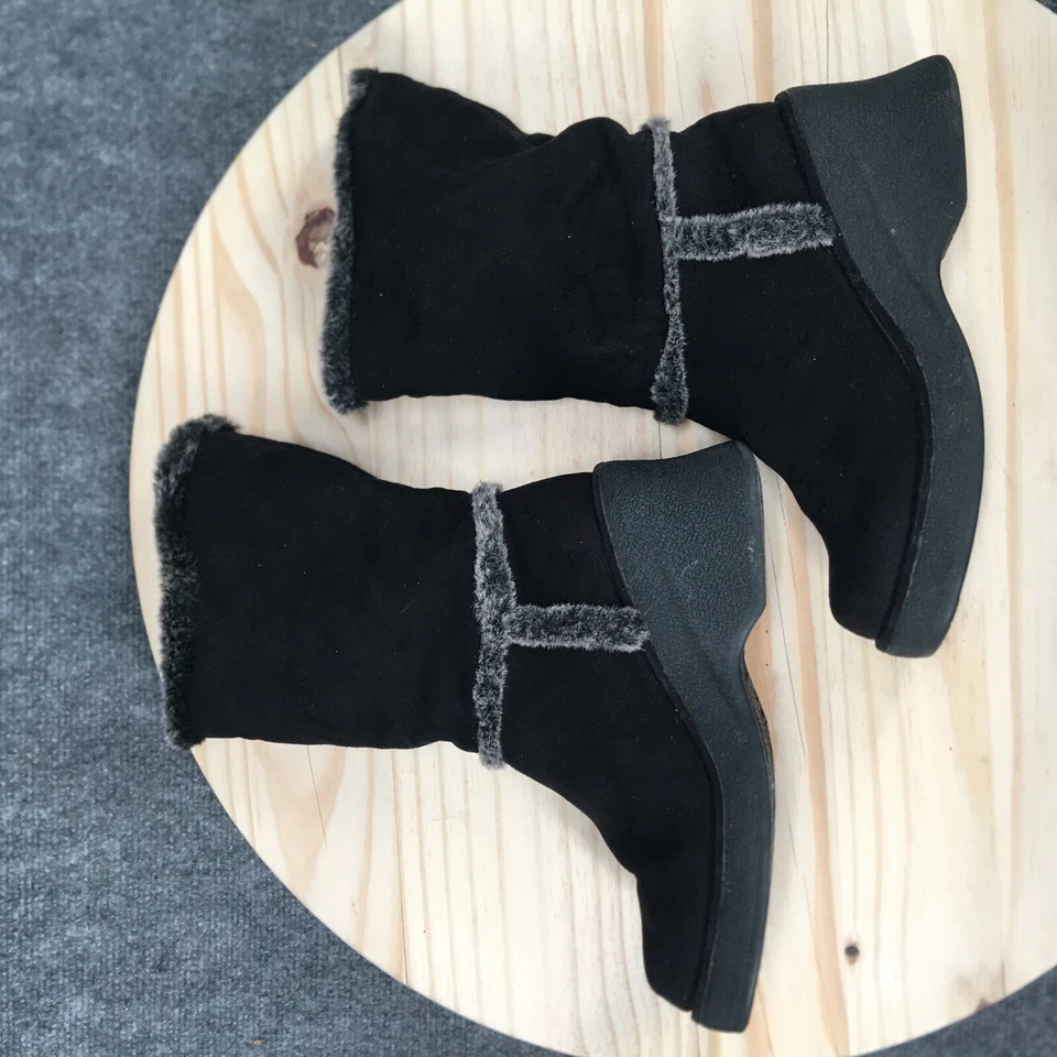 Botas de neve femininas de inverno 9 camurça preta sem limites cunha pele sintética - Imagem 2 de 4