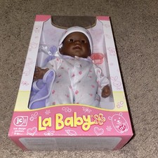 JC Toys La Baby 11 Box" Baby Girl Doll In White Pink Floral Sleeper SEE CUTE