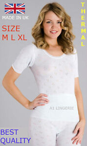 Ladies women's Thermal Short Sleeve vest Spencer UK made Black &  White M 3XL