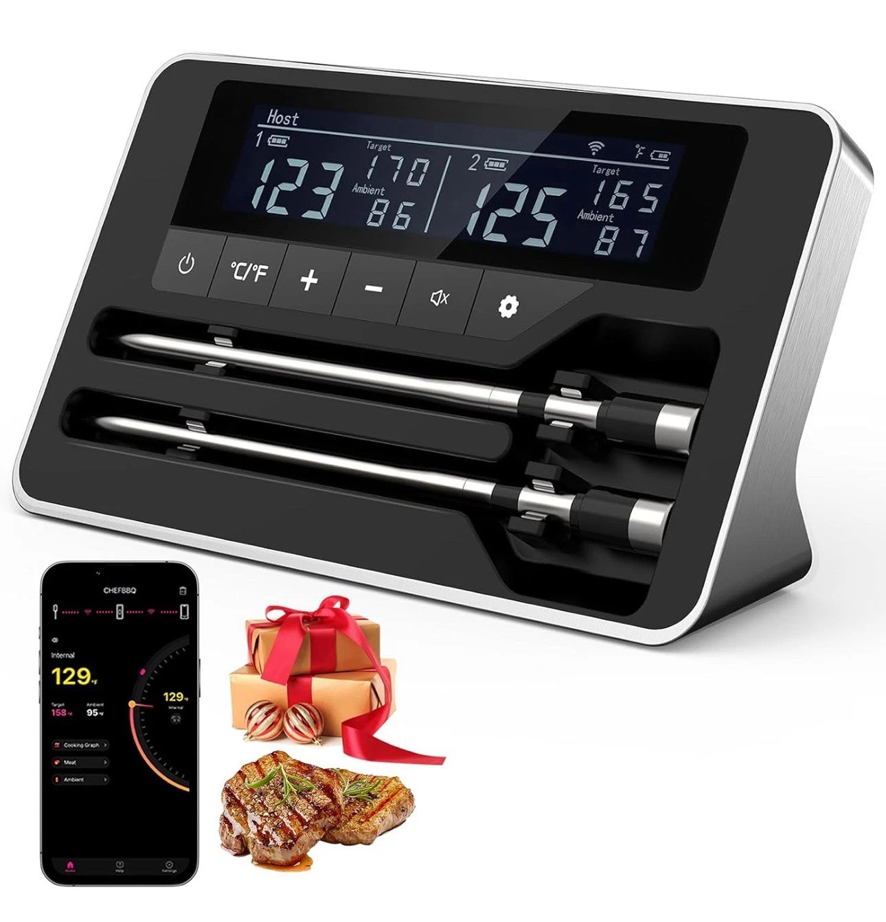 TempGrill Smart Meat Thermometer Double 5mm Ultra-Thin Probe,Bluetooth Gift