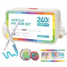 240 Colors Acrylic Paint Markers, Soft Brush Tip Marker Pens Set, Acrylic Pai...