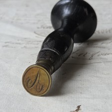 SIEGEL Antikes Siegel Monogramm mit Holz und Bronze Anfang des 19. Jahrhunderts