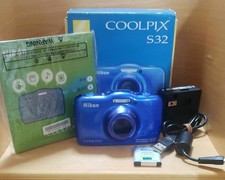Nikon COOLPIX S32 Waterproof Digital Camera Blue with Accessories Tested