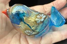 Vintage Murano Hand Blown Glass Chirpy Bird Blue Gold Infused