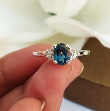 London Blue Topaz Oval Cut Solitaire Ring 925 Sterling Silver Engagement Ring