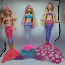 Lot 3 Mattel Mermaid Barbie Dolls Princess Luna, Spinning Bubble, Rainbow Tails