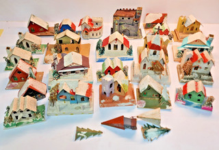 Large Collection of Putz Cardboard Christmas Houses For Parts or Restoration
