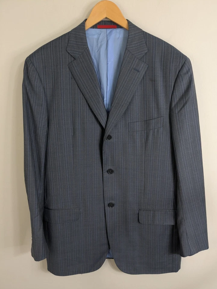 Traje Isaia Napoli Para Hombre 44R Azul Cintura 34x35 Super 130's Lana Rayas Foto 2 de 4