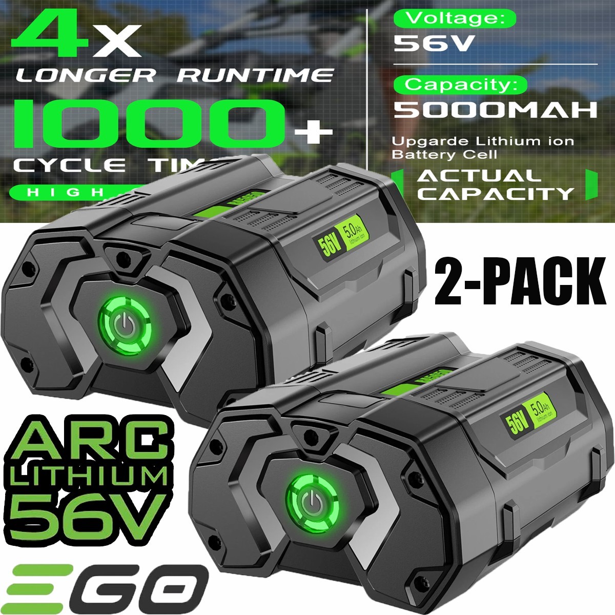 2PACK For EGO 56V 56Volt BA2800T POWER+ 5.0AH Battery Lithiu