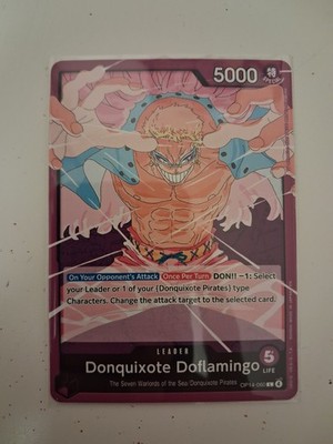One Piece TCG Purple Donquijote Doflamingo Leader, OP14-060, Sleeve + Toploader
