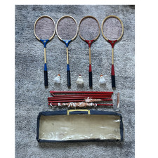 Vintage National King Badminton Set - 4 Rackets Birdies Net Poles Carry Case