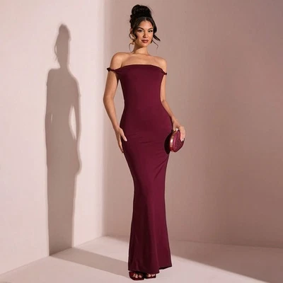 2026 Purple-Red Elegant Long Sleeveless Dress with High Waist and Backless - Image 1 of 4