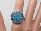 Vtg Native American Sterling Silver Inlaid Crushed Turquoise Flower Ring sz 8.5