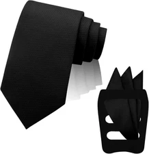 Tie and Pocket Square Combo Men Neck Ties and Handkerchief Set with Black1