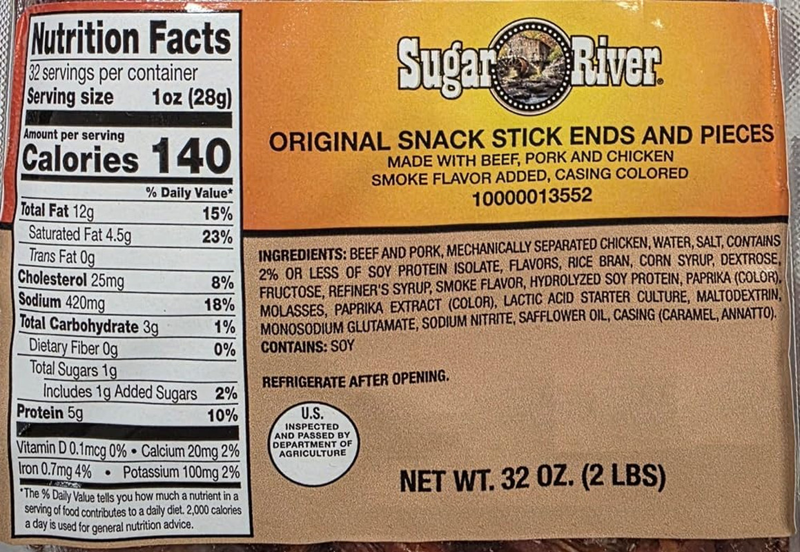 Sugar River Meat Snack Links Sticks Ends & Pieces, 2Lbs (Original Snack Stick, N