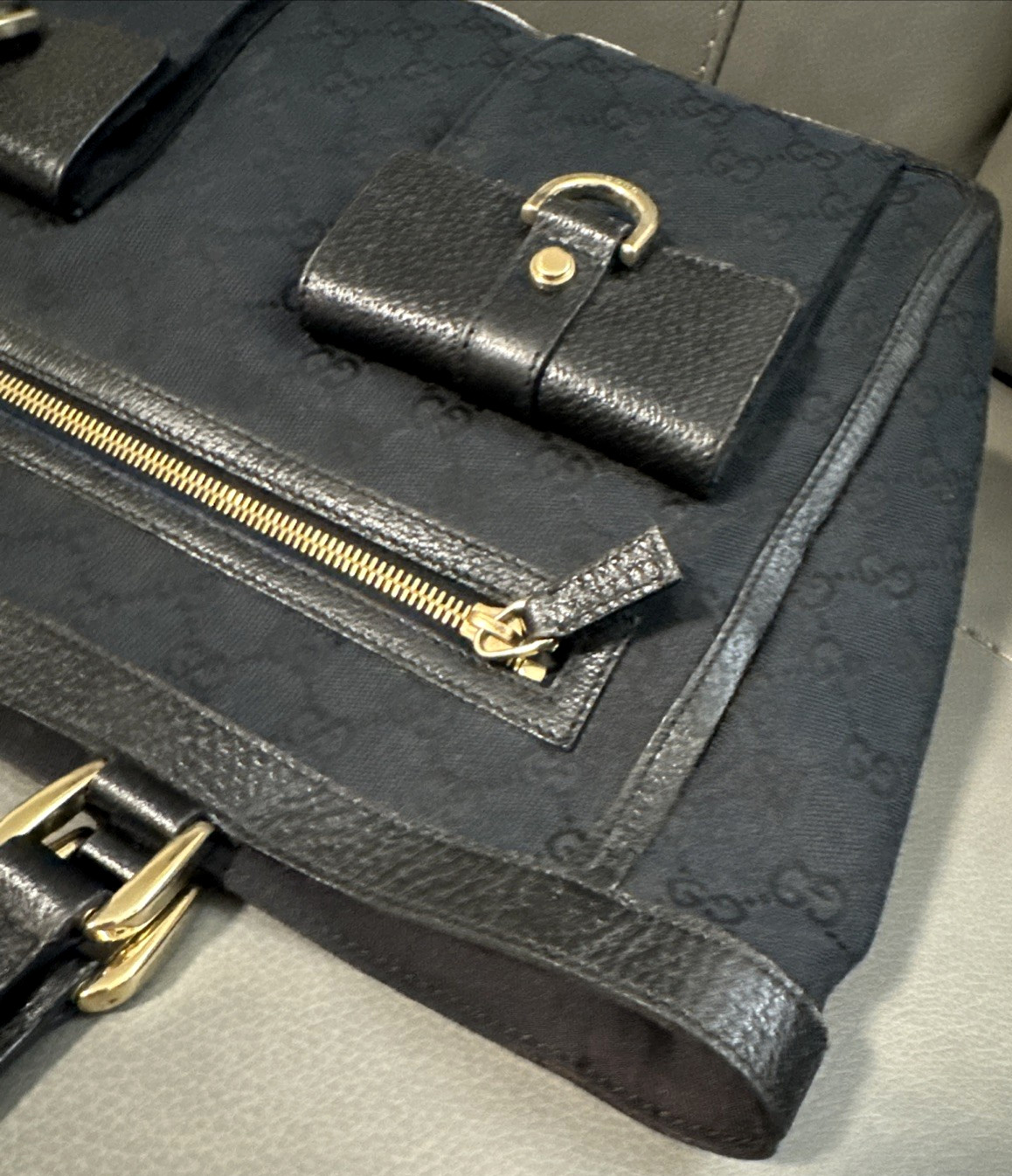 Gucci GG Canvas Abbey Pocket Tote Leather Black Shoulder Bag Authentic Pre-owned thumbnail 22