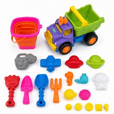 STEM Engine Beach Sand Toys for Kids, 20PCS Sandbox Toys with 2 Collapsible B...