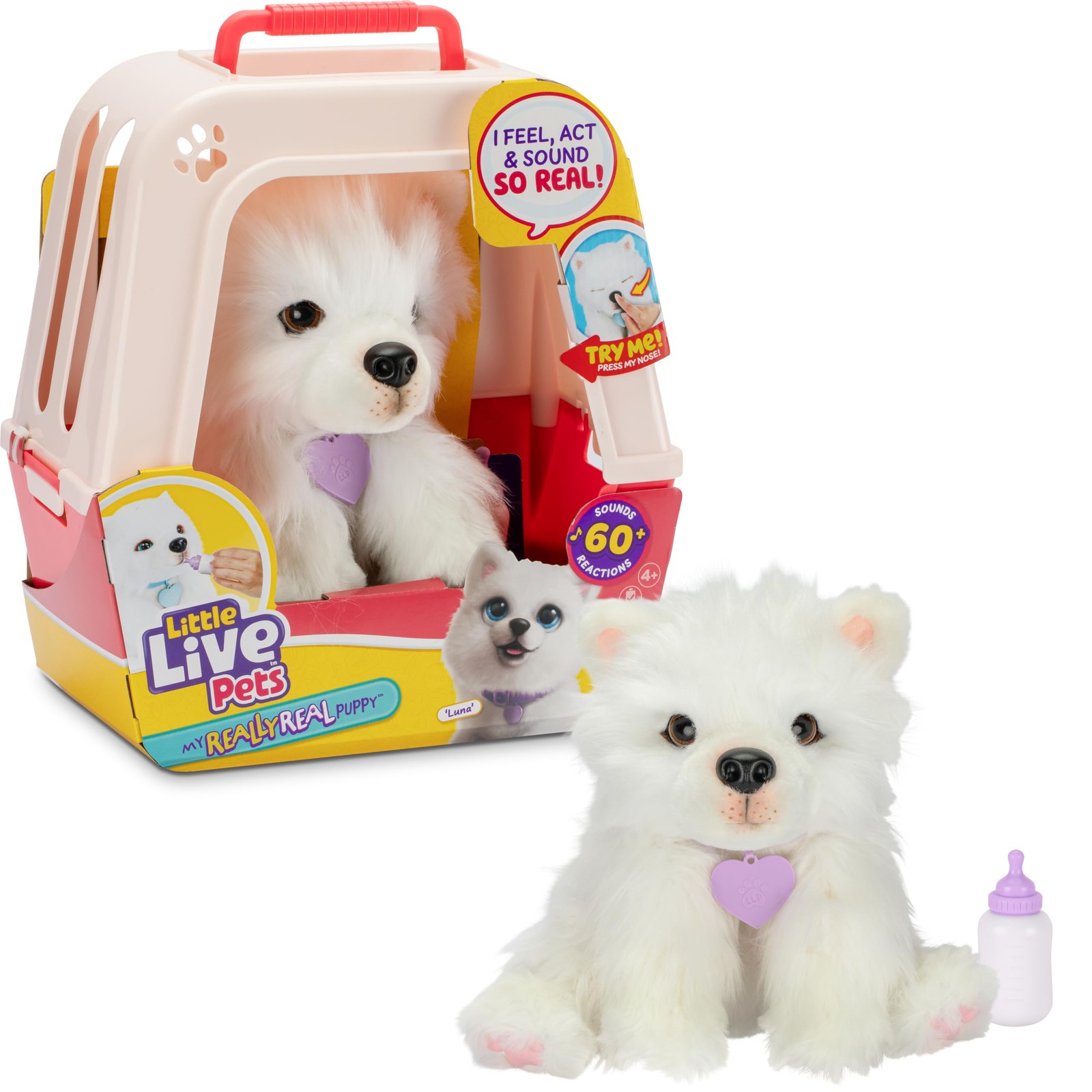 Luna la Samoyède LLP Peluche Interactive Chien Blanc de 30 cm