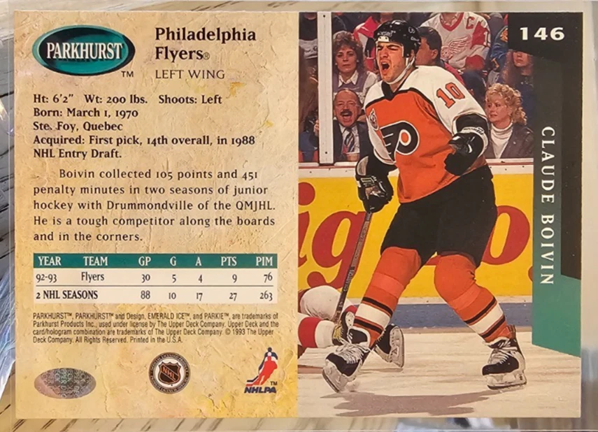 1993-94 Parkhurst Emerald Ice Claude Boivin #146 Philadelphia Flyers - Image 2 of 2