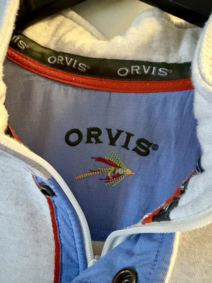 ¡¡Bonito!! Orvis Pullover Sudadera Suéter Gris Marfil 1/4 Cremallera Manga Larga Polar Foto 2 de 4