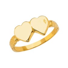 Kid 14k Yellow Gold Babies Hearts Signet Children's Baby Ring Band Size 3