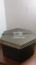 Vintage Black 6 Sided Hexagon MILLINERY HAT BOX 12 1/4 - 14" diameter 7" Tall
