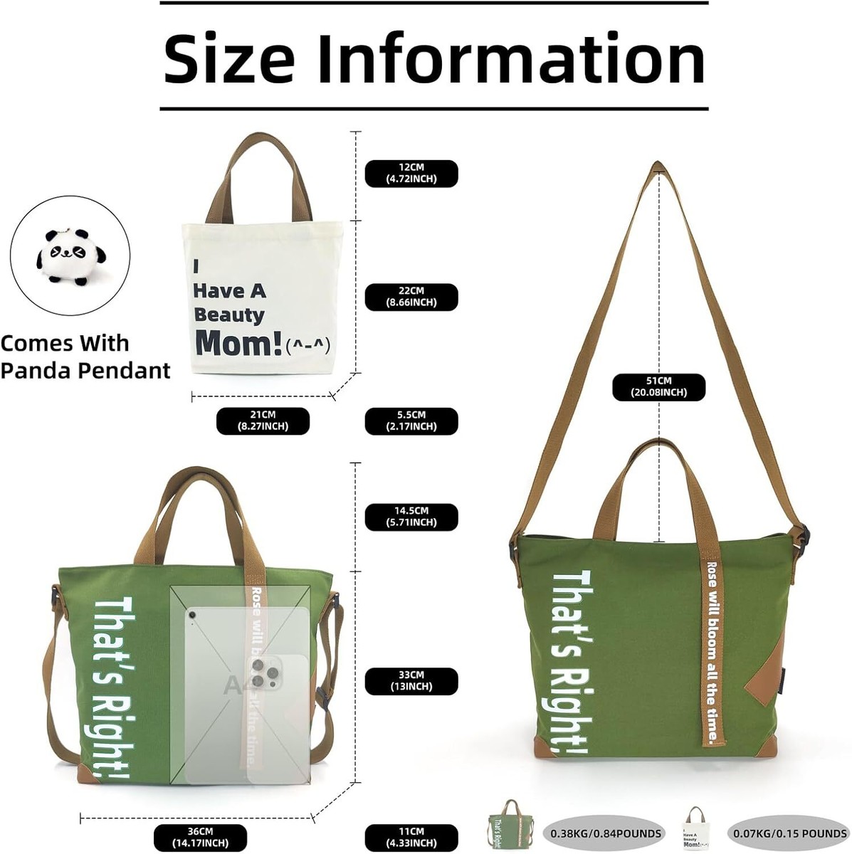 バッグ 2 Pack Large Canvas Crossbody Tote Bag for Women With Inner