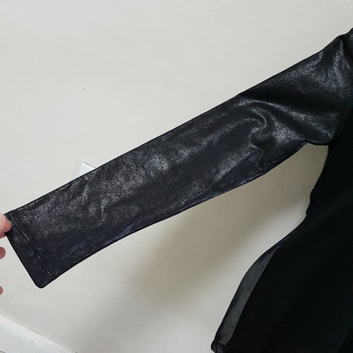 Alexis Womens Top Black Sheer Long Sleeve Faux Leather Panels Blouse Sz S - Picture 4 of 11