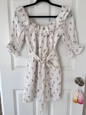 Reformation Indio Mini Dress Floral Linen Dress With Belt  in Rosebud XS