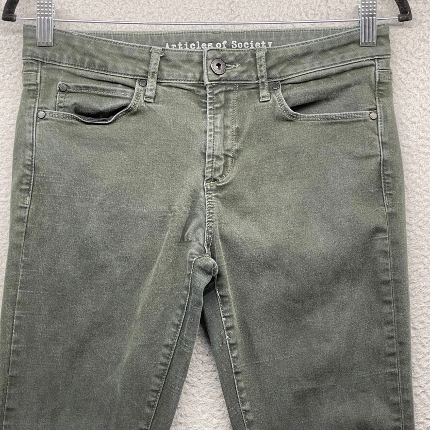 Jean Articles of Society para mujer verde ajustado tiro medio bolsillos talla 28 Foto 2 de 4
