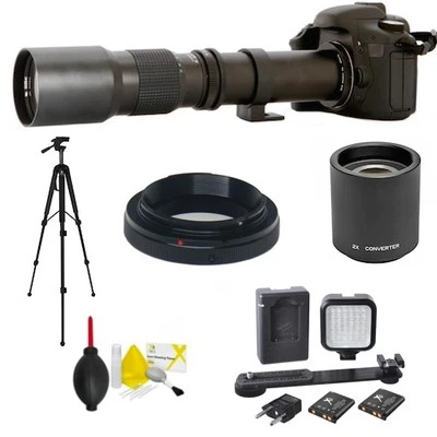 VIVITAR TELEPHOTO ZOOM LENS 500-1000MM + TRIPOD + LED LIGHT FOR CANON EOS REBEL T6 T6I