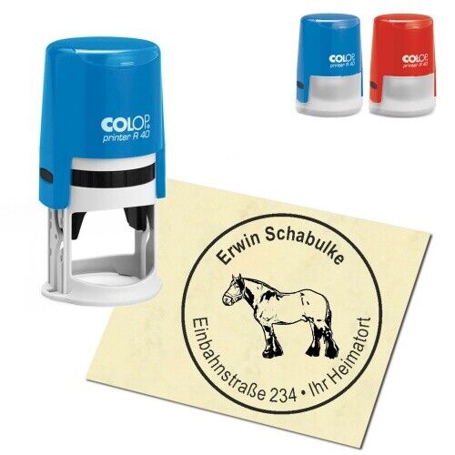 Stamp address stamp personalized - auxois horse - round ∅ 40 mm - Picture 1 of 4