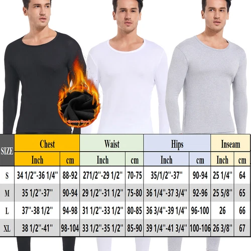 Mens Thermal Long Johns Top Bottom Underwear Trouser TShirt Set Full Sleeve Set - Picture 2 of 34