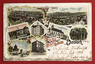 Litho AK EBERSBACH 1897 Kgl. Amtsgericht, Fabrik Clemens, Gemeindehaus  ( 67847