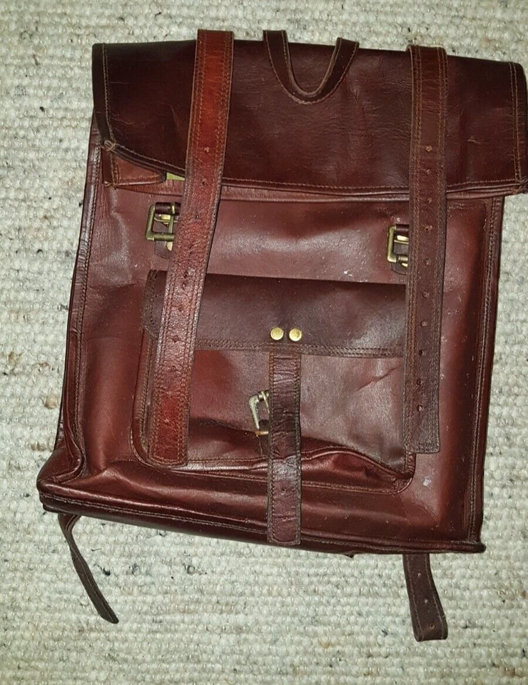 Rucksack, echtes Leder, rotbraun, für Outdoor und Business Unisex