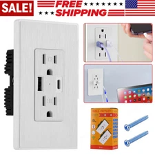 110V Dual USB Port Type C Wall Socket Charger AC Power Receptacle Outlet Panel