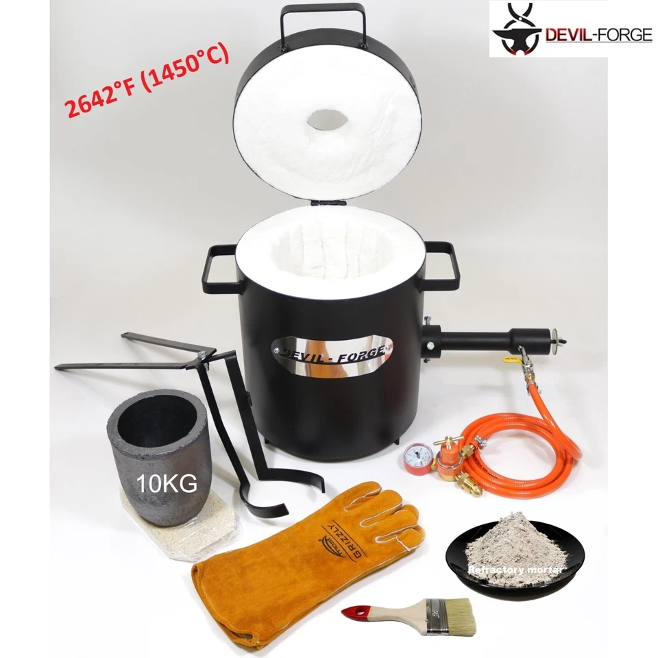 DEVIL FORGE DEVIL-FORGE FB2Mb–10KG Schmelzofen Schmiedeofen Gasofen Gasbrenner Tiegel Zange
