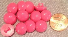 12 Small Shiny Glossy Domed Bright Pink Plastic Shank Buttons 1/2" 12.7mm 7519