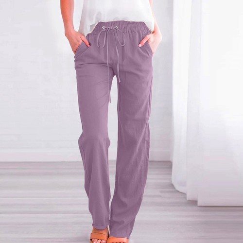 Women High Waisted Wide Leg Pants Casual Drawstring Elastic Trousers Comfy - Picture 46 of 54