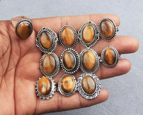 Offer Natural Tiger Eye Gemstone 925 Sterling Silver Plated Wholesale Lot Rings