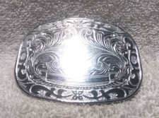 Silver Swirl Engraved Western Floral Cowboy Belt Buckle Great Vintage Shape