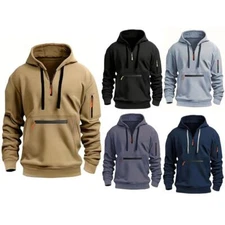 Men's Hooded Hoodie Zipper Multi-Pocket Pullover Jacket Sports Casual Sweatshirt