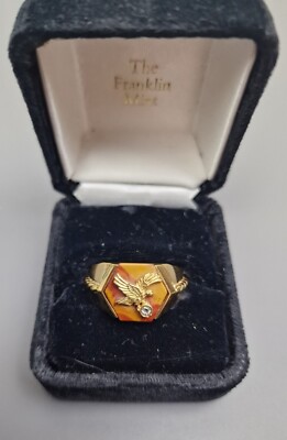 Herren Franklin Mint Adler Ring 18kt Gold auf 925 Sterling Silber roter Jaspis? 