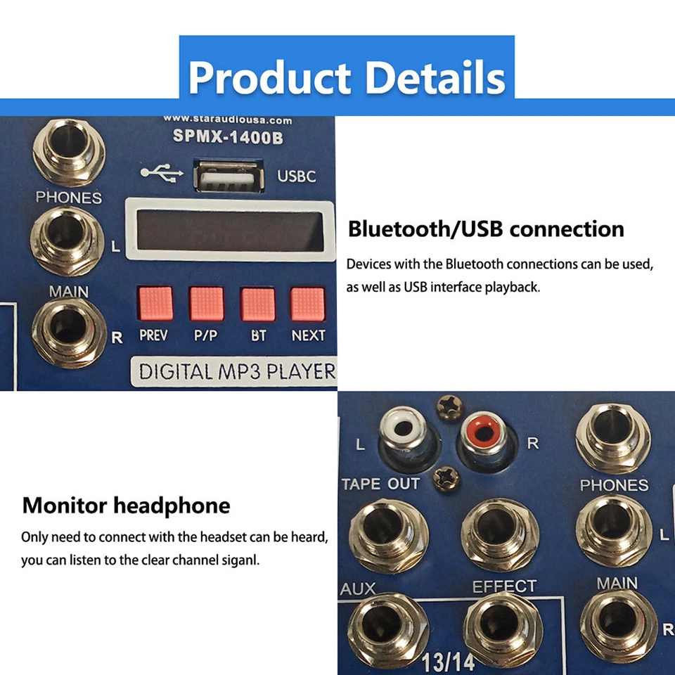 14-Channel Audio Mixer Effects Processor Mixing Console Clubs Karaoke DJ Mixer - Image 4 of 4