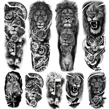 Lion Temporary Tattoo Stickers - Full Sleeve and Half Arm Designs for All Ages