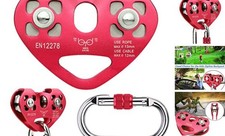 Zipline Trolley Kit with 25kN Carabiner Double Tandem Dual Pulley for 1/4 5/16