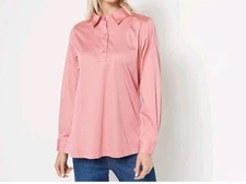 Isaac Mizrahi Carnation Pink Size 2 Half Button Front Blouse A463487 NWOT